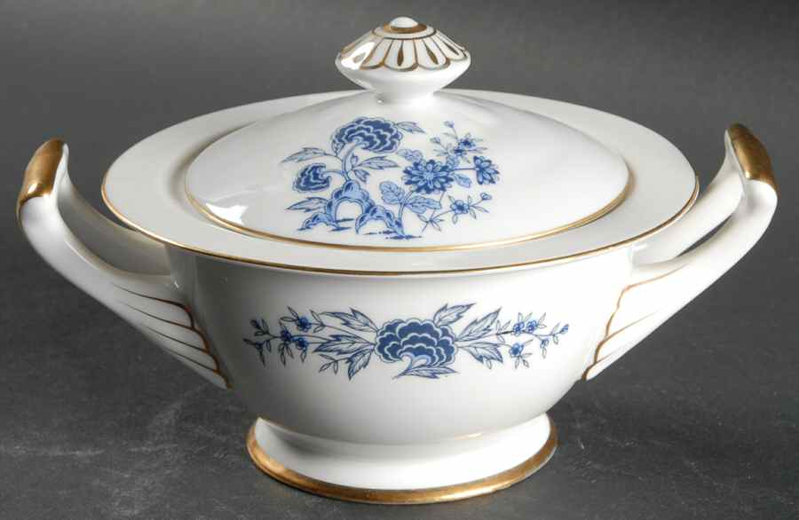 Blue Meissen Sugar Bowl & Lid by Seyei Toki Co-1
