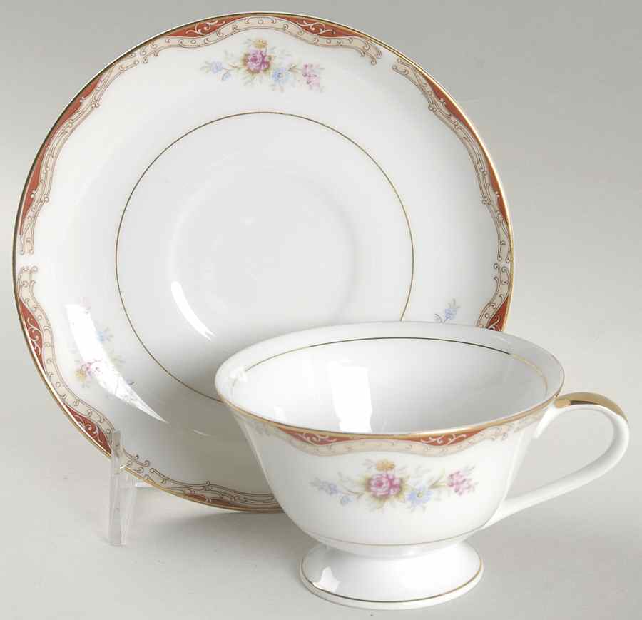 Burgundy Footed Cup & Saucer Set by Seyei Toki Co-1
