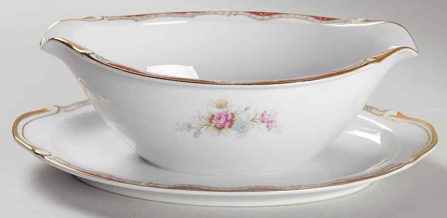 Burgundy Gravy Boat with Attached Underplate by Seyei Toki Co-1