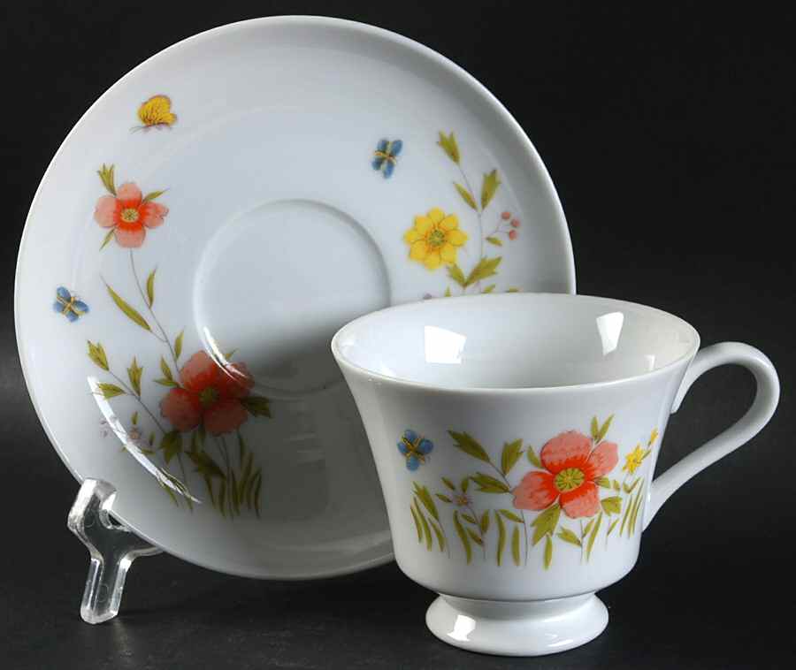 Country Flowers Footed Cup & Saucer Set by Seyei Toki Co-1