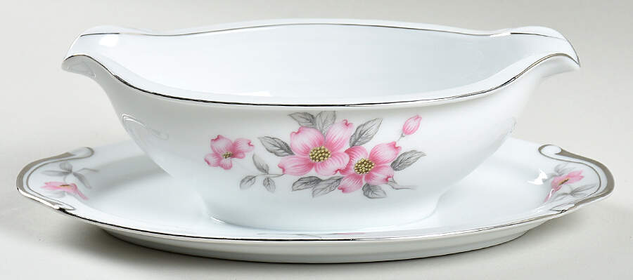Dogwood Gravy Boat with Attached Underplate by Seyei Toki Co-1