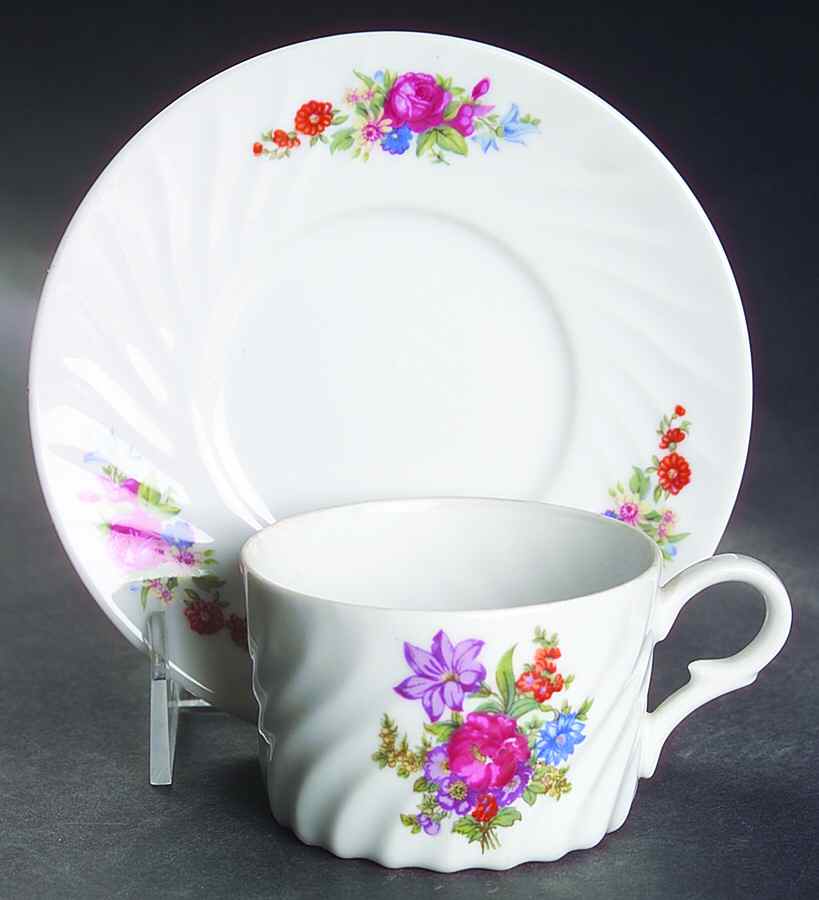 Dresden Flower Flat Cup & Saucer Set by Seyei Toki Co-1