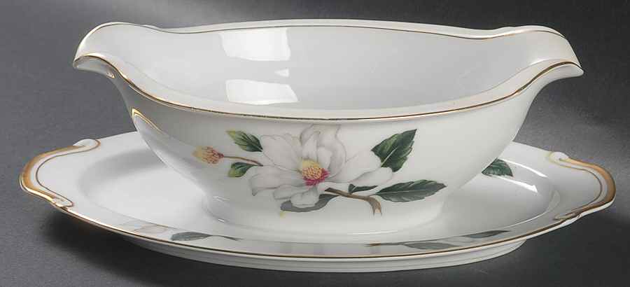 Fall Camellia Gravy Boat with Attached Underplate by Seyei Toki Co-1