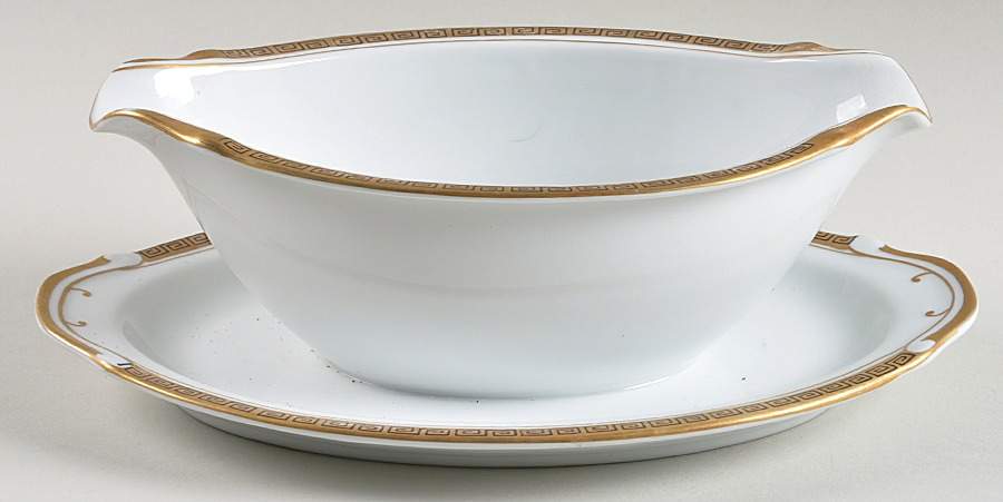 Golden Key Gravy Boat with Attached Underplate by Seyei Toki Co-1