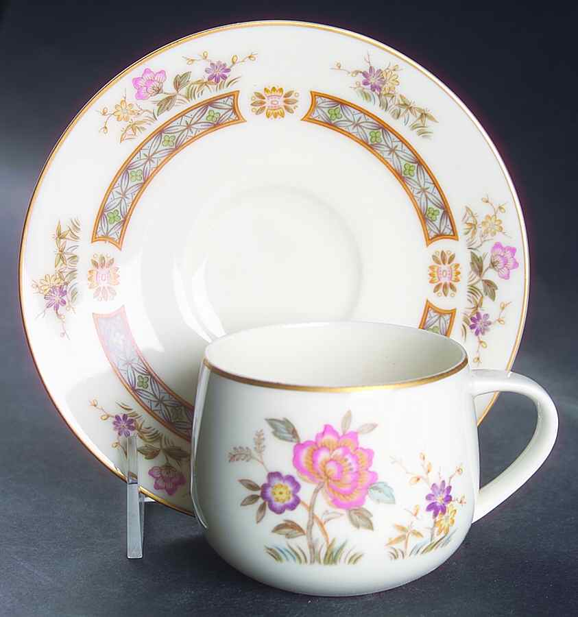 Oriental Peony Flat Cup & Saucer Set by Seyei Toki Co-1