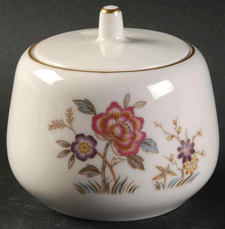 Oriental Peony Sugar Bowl & Lid by Seyei Toki Co-1