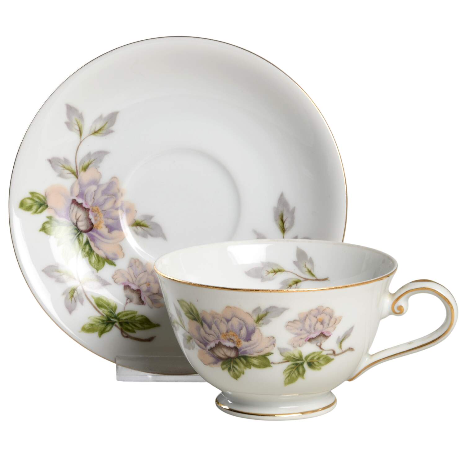 Peony Footed Cup & Saucer Set by Seyei Toki Co-1