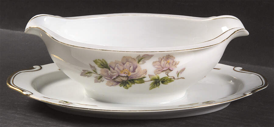 Peony Gravy Boat with Attached Underplate by Seyei Toki Co-1