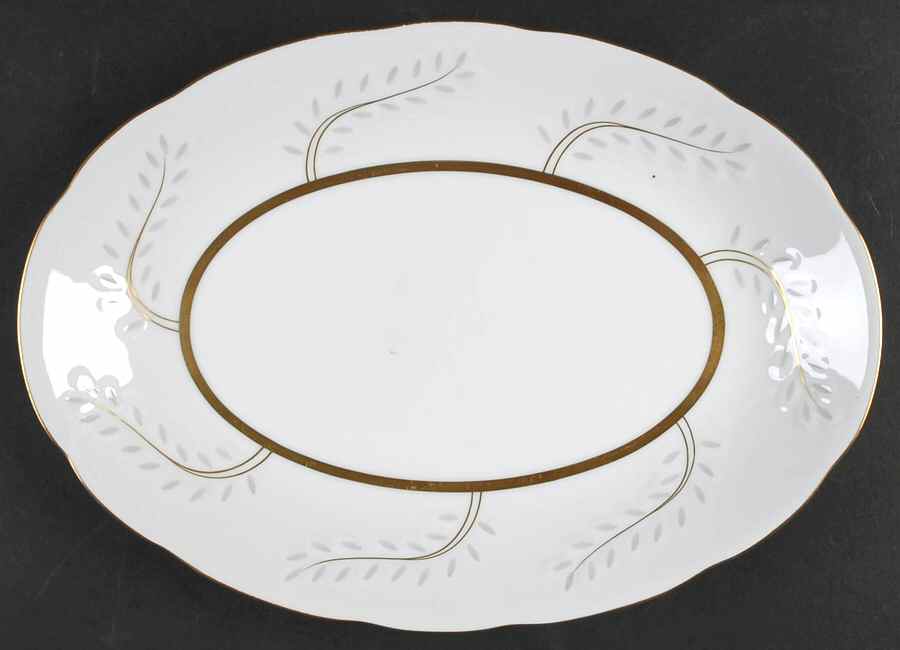 Pearl Rice (Scalloped Edge) 12" Oval Serving Platter by Seyei Toki Co-1