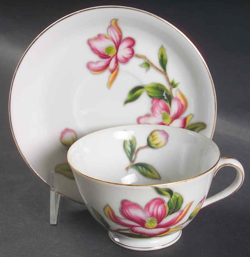Peking Rose Footed Cup & Saucer Set by Seyei Toki Co-1