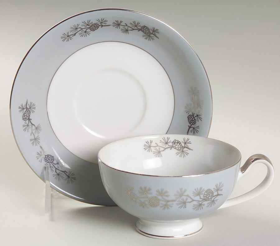 Silver Cone Footed Cup & Saucer Set by Seyei Toki Co-1