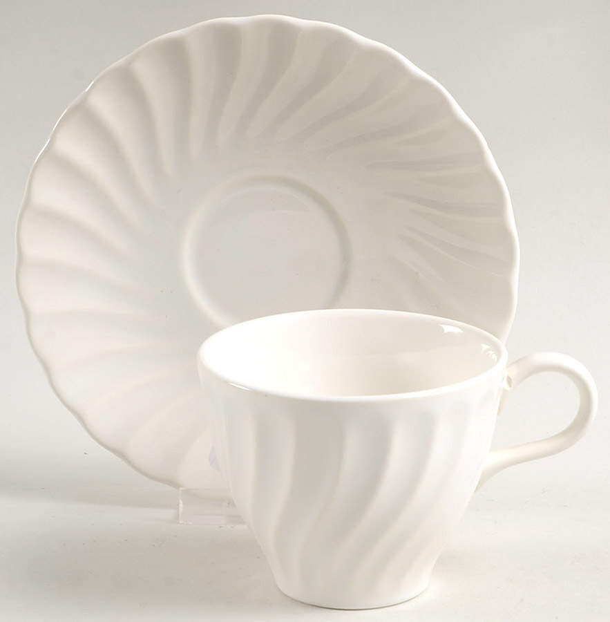 Bone White (Earthenware, USA, All Ivory) Flat Cup & Saucer Set by Sheffield-1