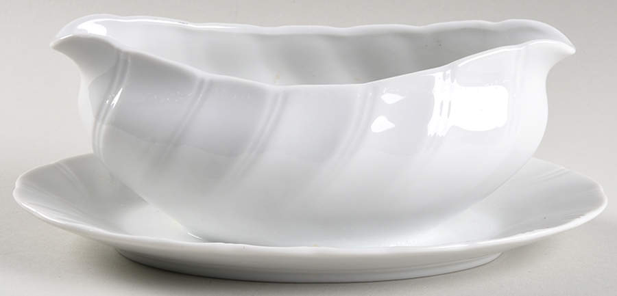 Bone White (Porcelain, Japan, All White) Gravy Boat with Attached Underplate by Sheffield-1