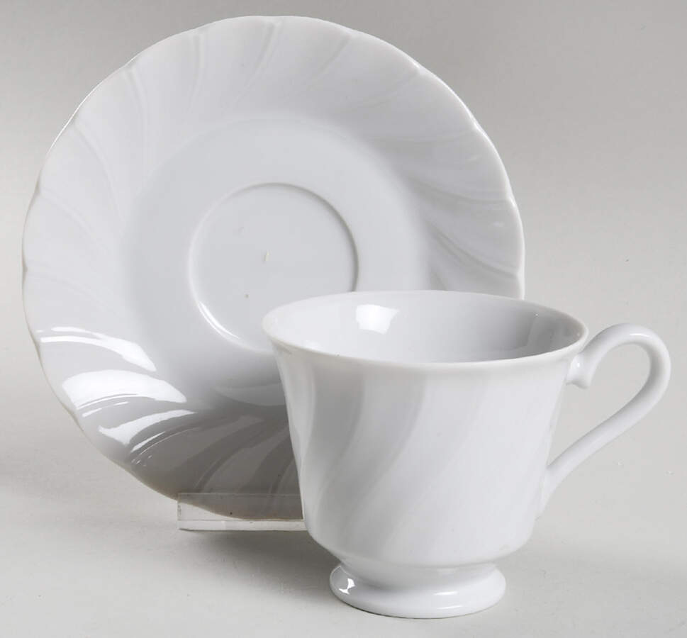 Bone White (Porcelain, Japan, All White) Footed Cup & Saucer Set by Sheffield-1