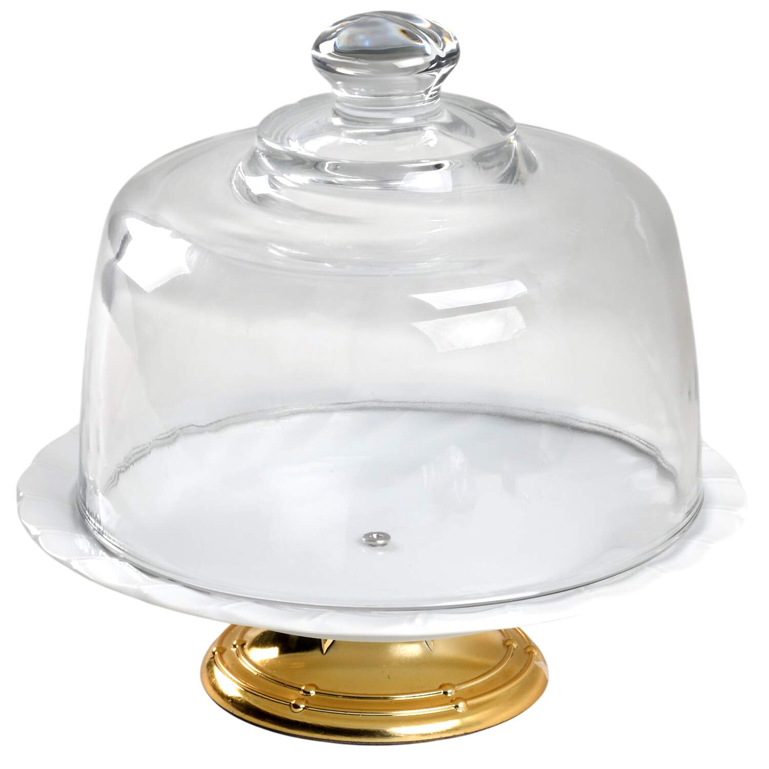 Bone White (Porcelain, Japan, All White) 6 1/2"-7 1/2" Footed Cheese Plate w/ Glass Dome HC by Sheffield-1