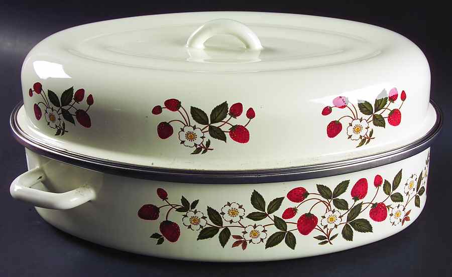 Strawberries N' Cream Oval Covered Metal Roaster by Sheffield-1