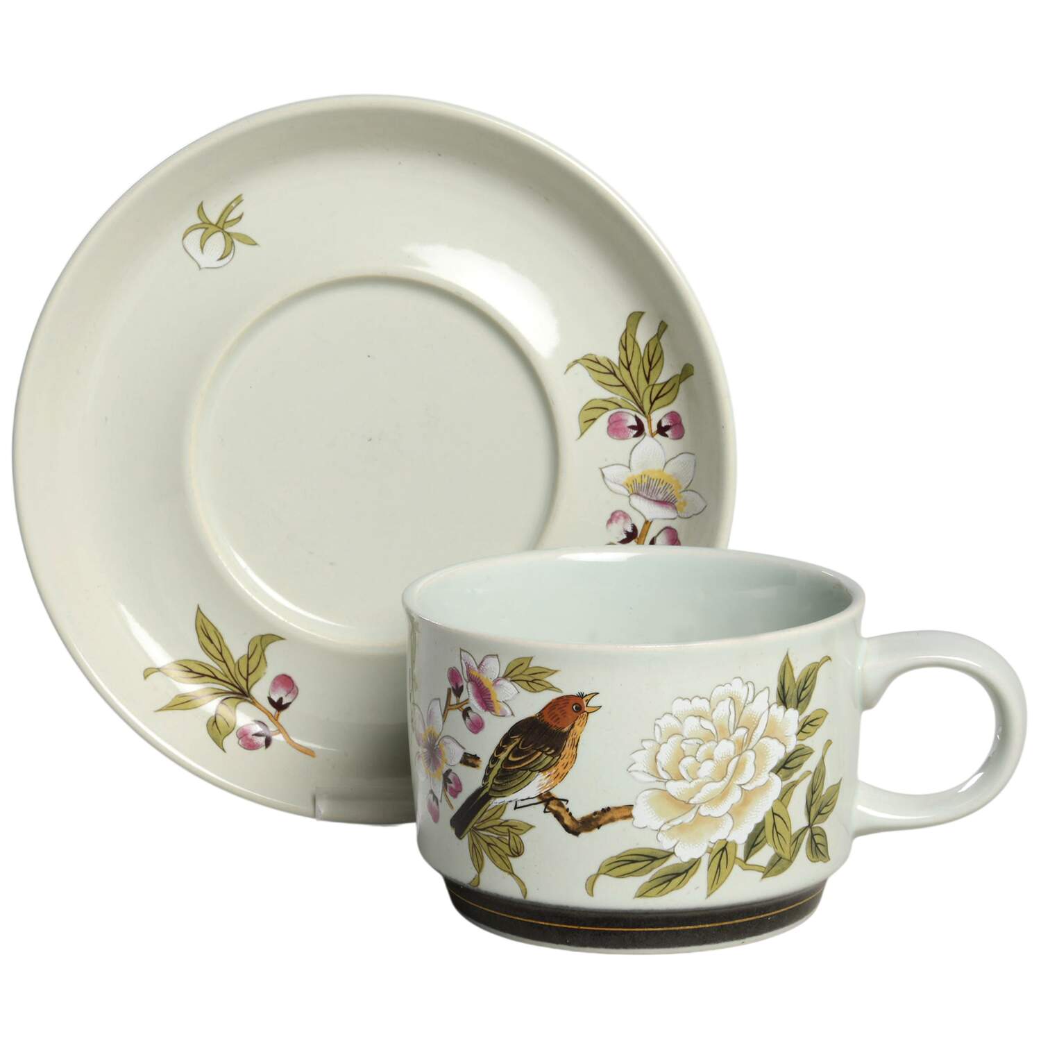 Chinese Garden (Earthenware) Flat Cup & Saucer Set by Shafford-1