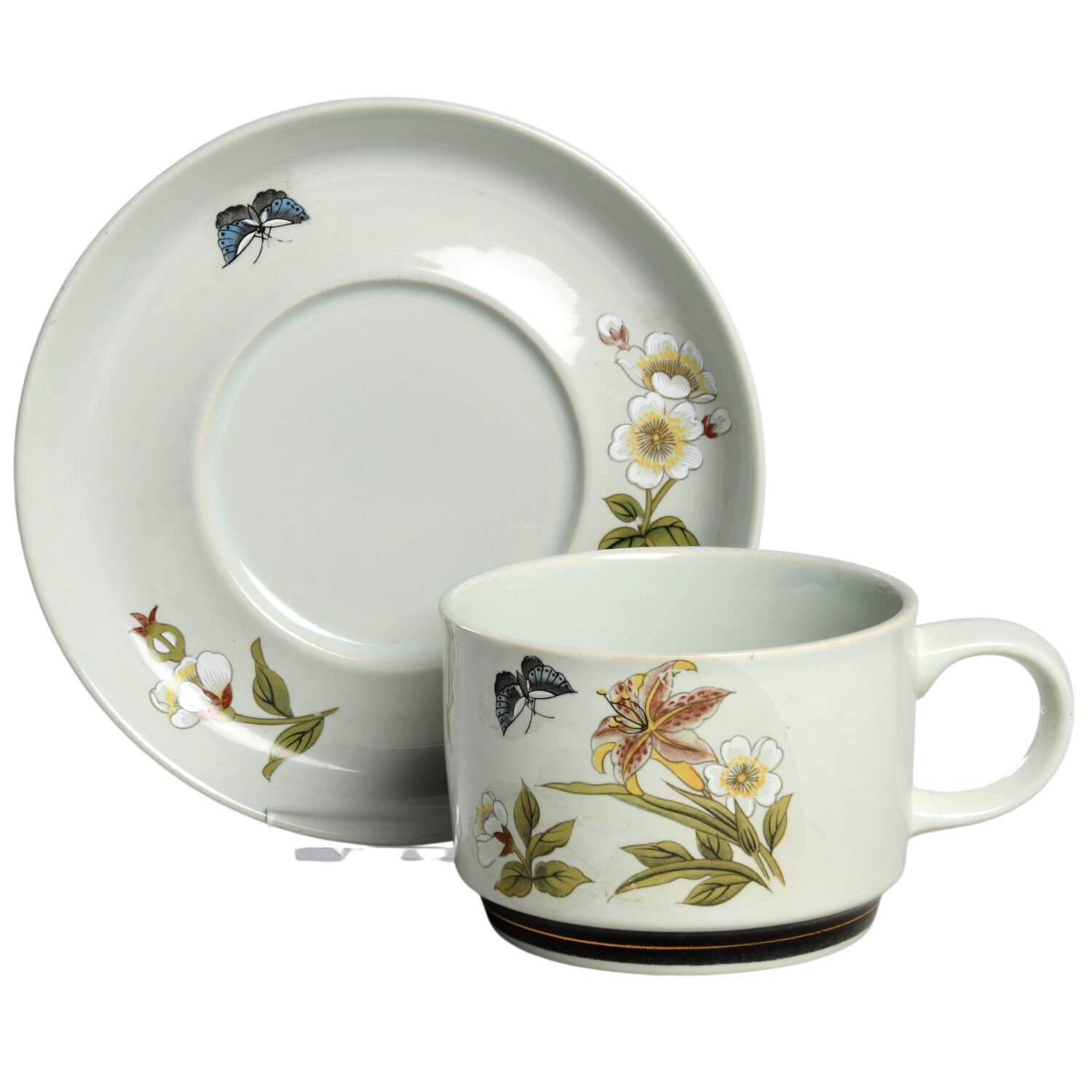 Chinese Garden (Earthenware) Flat Cup & Saucer Set by Shafford-1