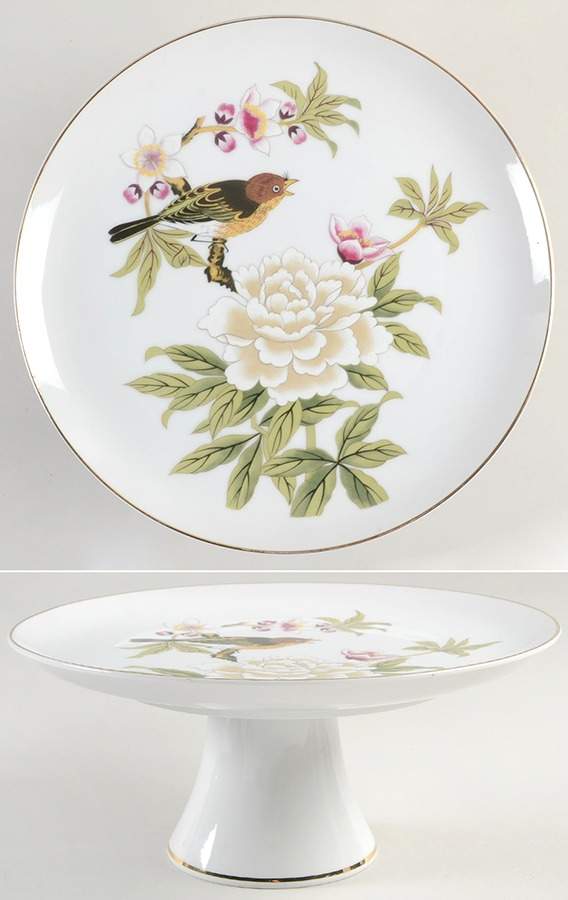 Chinese Garden (Fine China) 10" Diameter Pedestal Cake Stand by Shafford-1