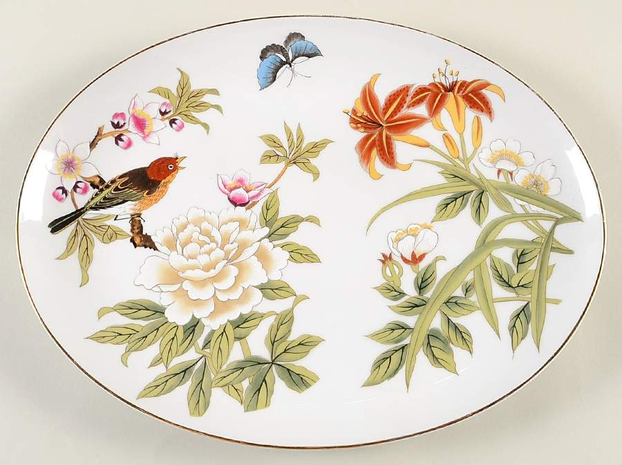 Chinese Garden (Fine China) 14" Oval Serving Platter by Shafford-1