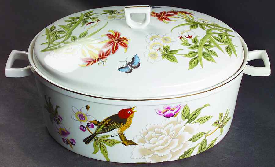 Chinese Garden (Fine China) 4.5 Qt Oval Covered Casserole by Shafford-1