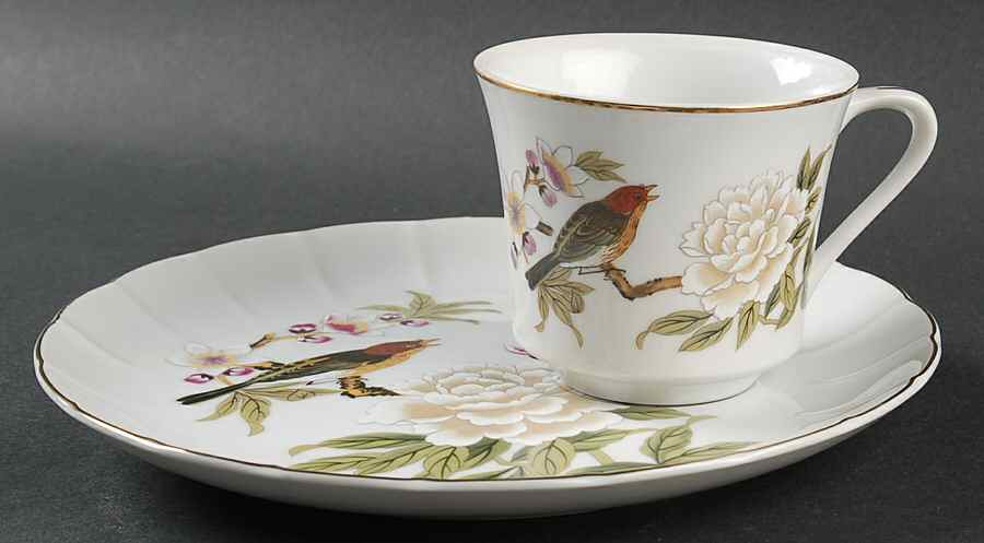 Chinese Garden (Fine China) Snack Plate & Cup Set by Shafford-1