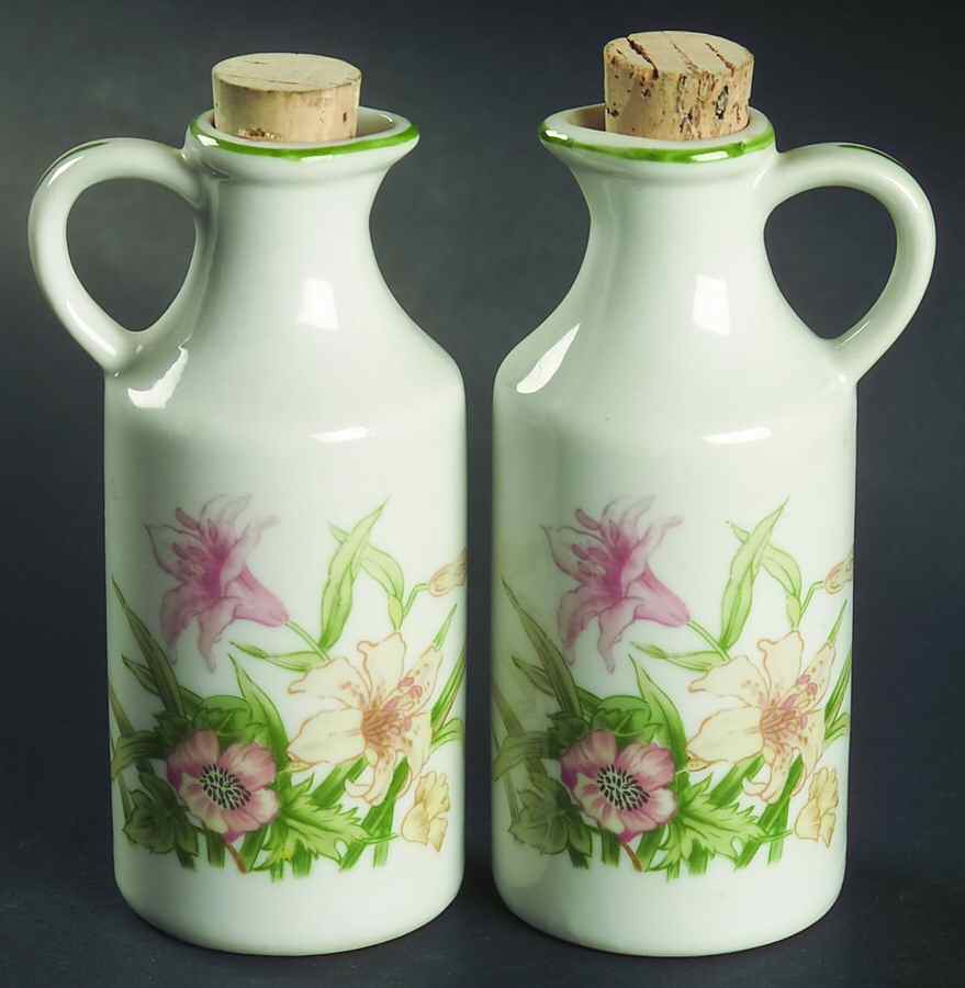 Jade Lily (Set of 2) Oil/Vinegar with Cork Stoppers by Shafford-1