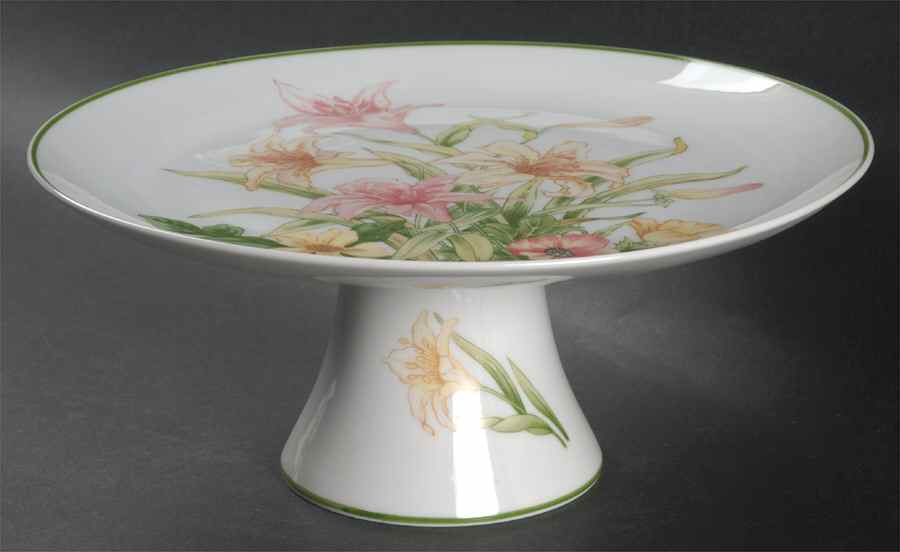 Jade Lily 10" Diameter Pedestal Cake Stand by Shafford-1