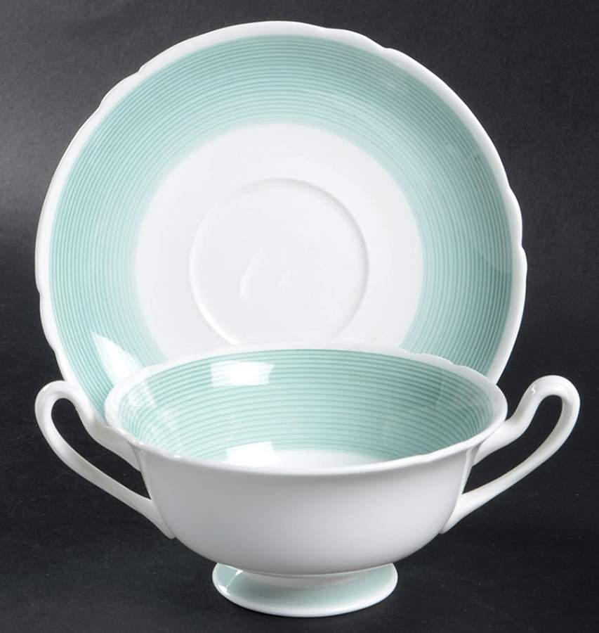 13706-G (Green) Footed Cream Soup Bowl & Saucer Set by Shelley-1
