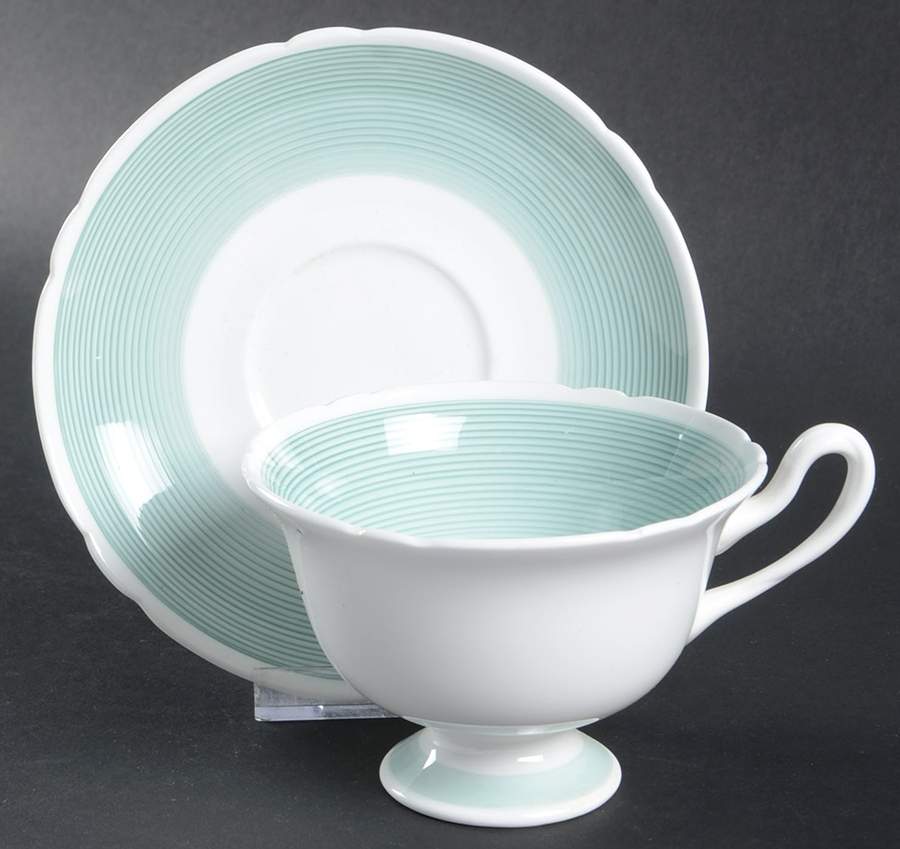 13706-G (Green) Footed Cup & Saucer Set by Shelley-1