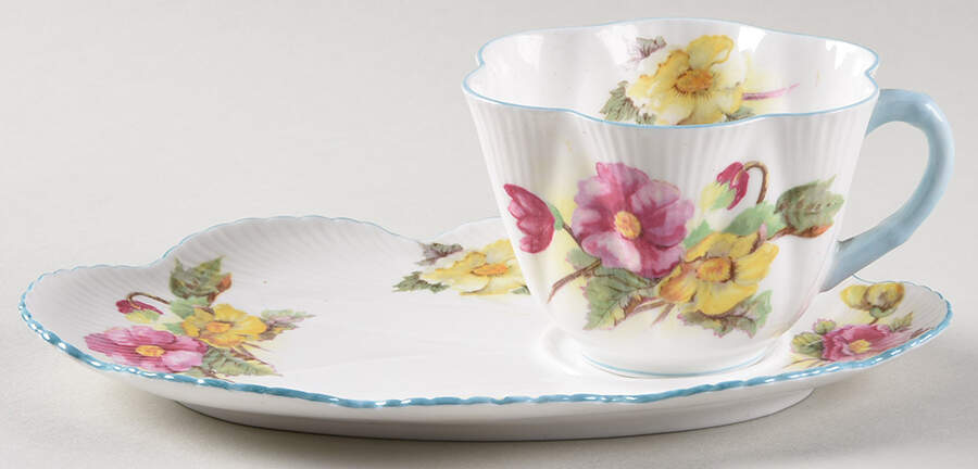 Begonia (Dainty Shape) Snack Plate & Cup Set by Shelley-1