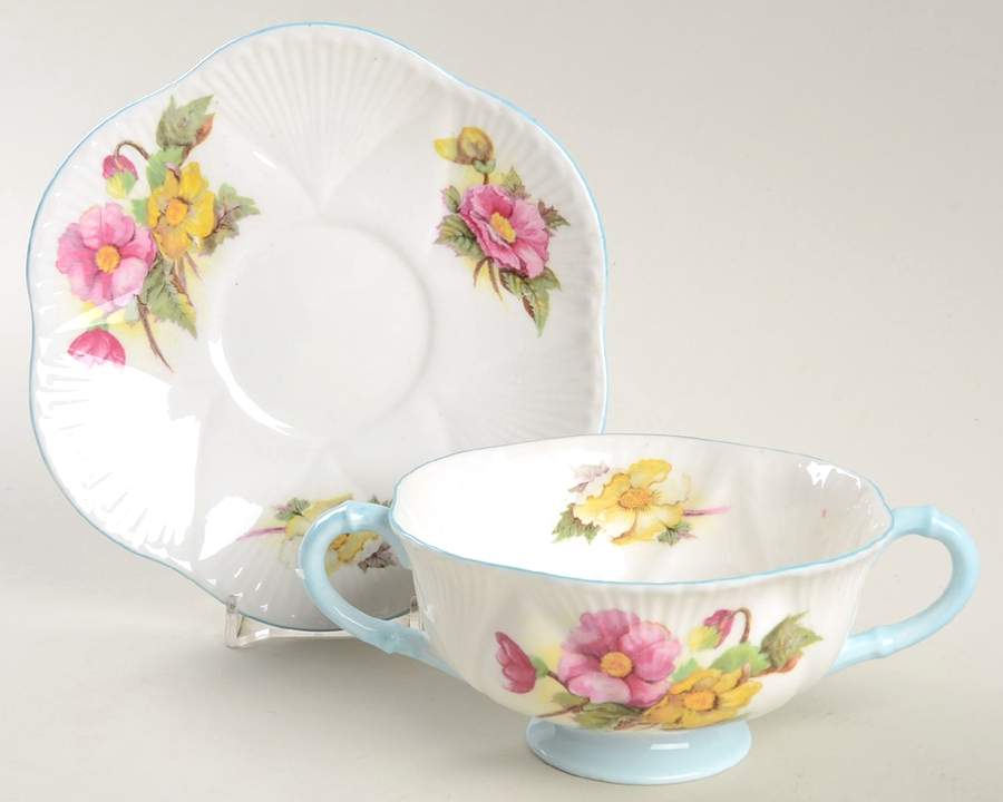 Begonia (Dainty Shape) Footed Cream Soup Bowl & Saucer Set by Shelley-1
