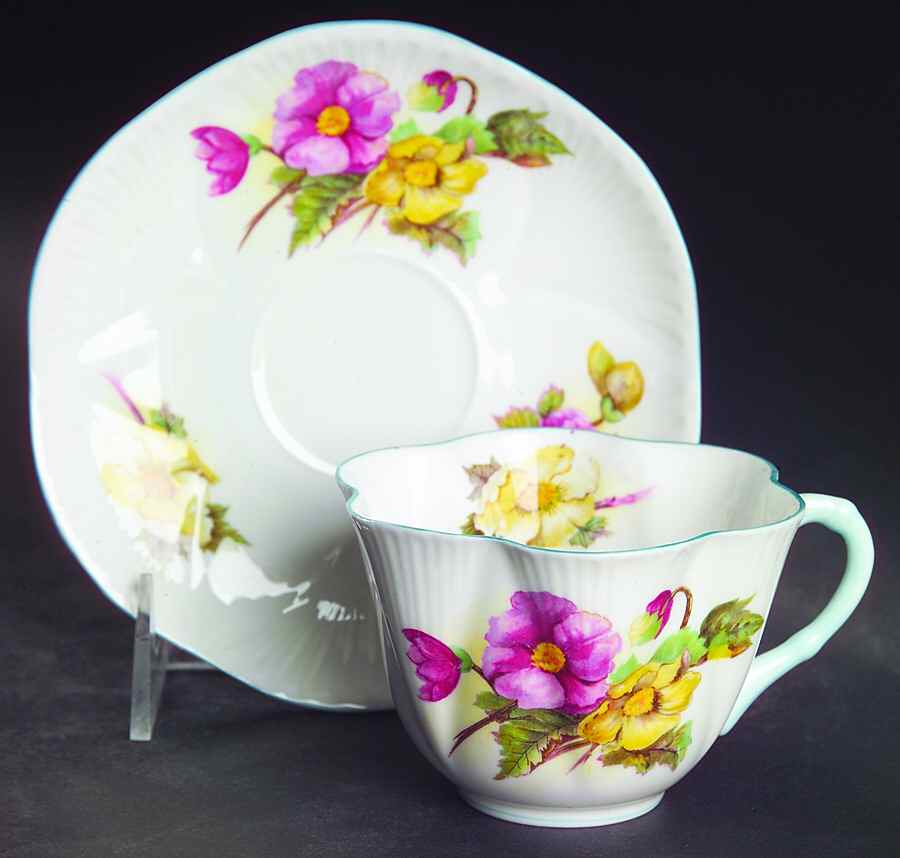 Begonia (Dainty Shape) Flat Cup & Saucer Set by Shelley-1