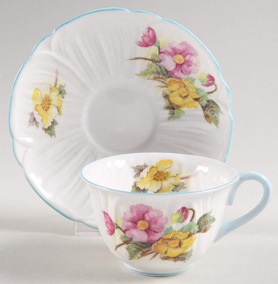Begonia (Oleander Shape) Flat Cup & Saucer Set by Shelley-1