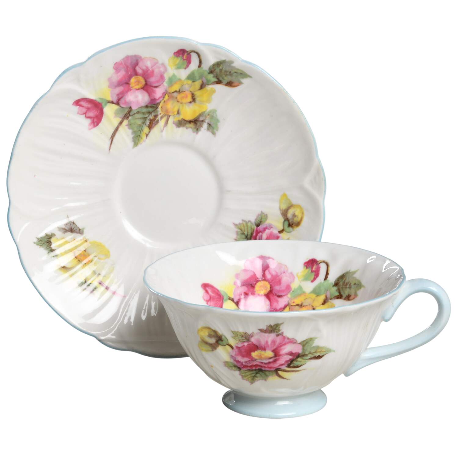 Begonia (Oleander Shape) Footed Cup & Saucer Set by Shelley-1