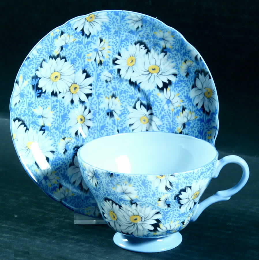 Blue Daisy Footed Cup & Saucer Set by Shelley-1