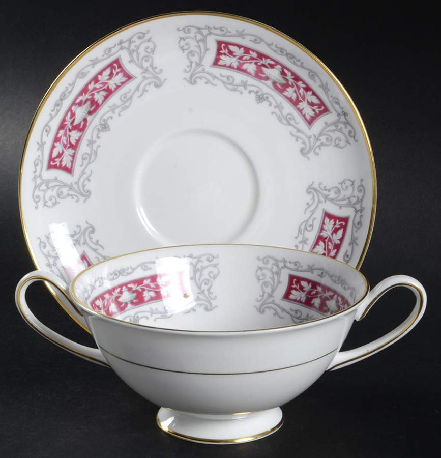 Blenheim Maroon Footed Cream Soup Bowl & Saucer Set by Shelley-1