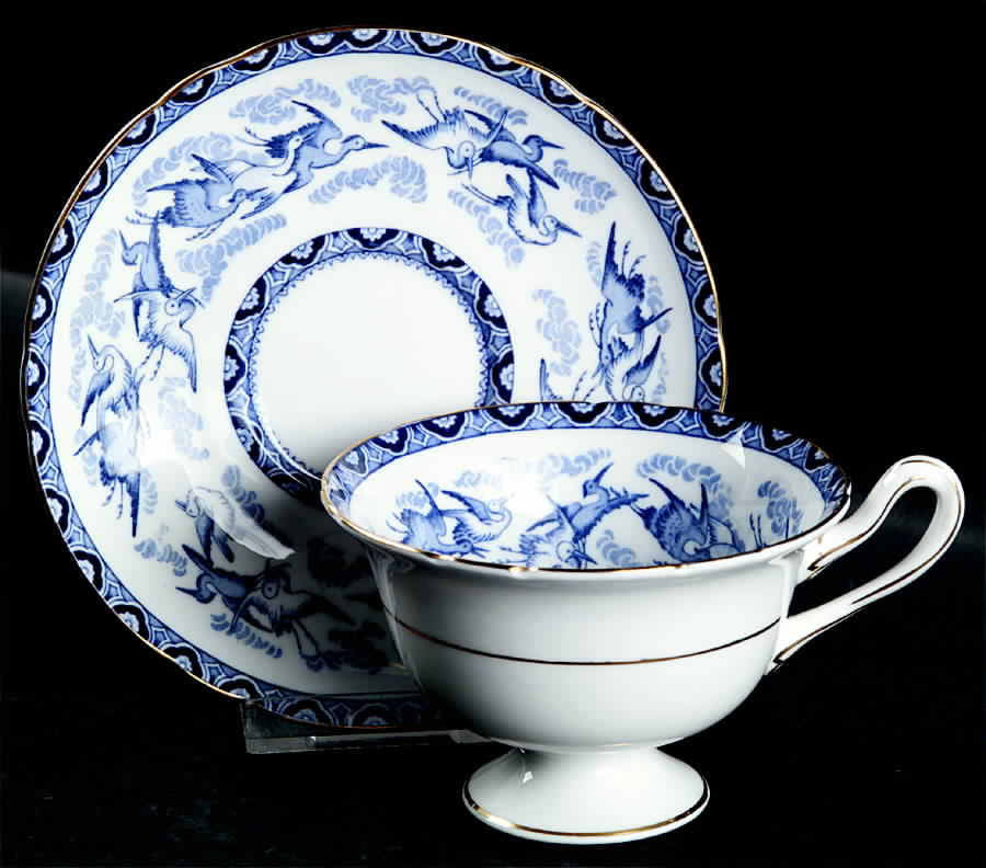 Blue Heron Footed Cup & Saucer Set by Shelley-1