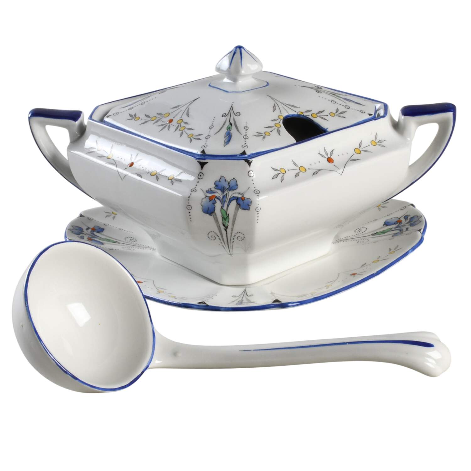 Blue Iris Gravy Boat & Underplate with /Lid & Ladle by Shelley-1