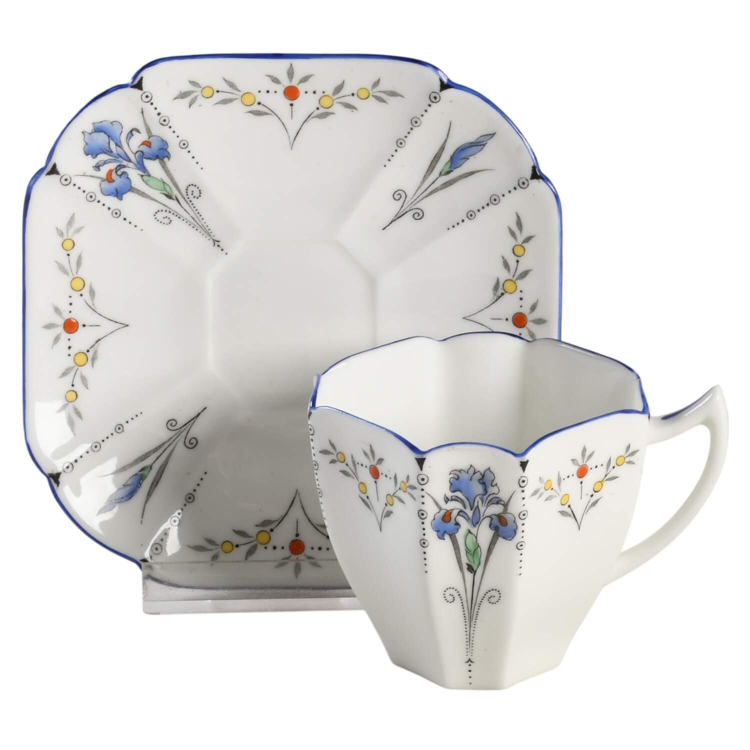 Blue Iris Flat Demitasse Cup & Saucer Set by Shelley-1