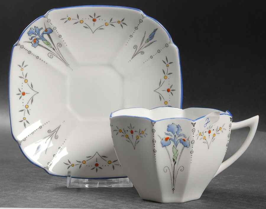 Blue Iris Flat Cup & Saucer Set by Shelley-1