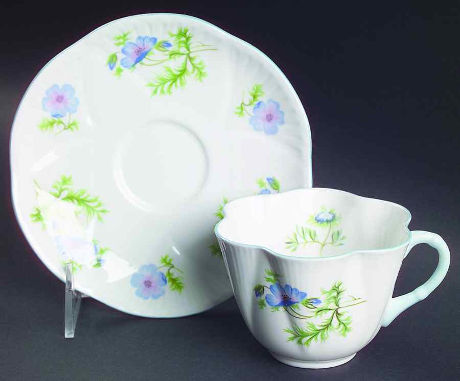 Blue Poppy (Dainty) Flat Cup & Saucer Set by Shelley-1