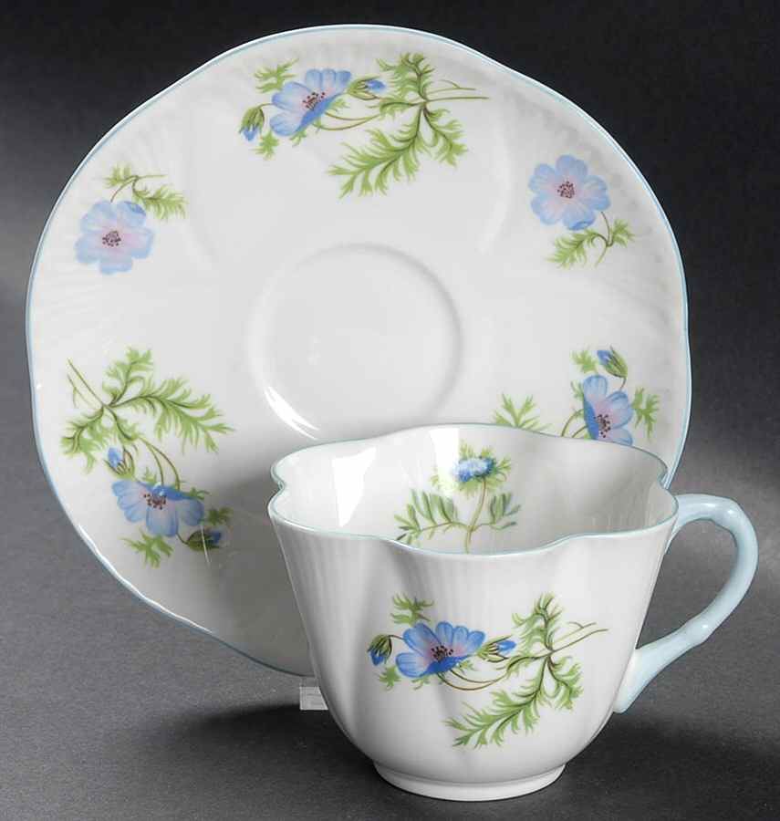 Blue Poppy (Dainty) Flat Cup & Saucer Set by Shelley-1