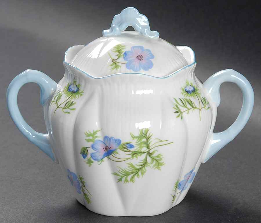 Blue Poppy (Dainty) Sugar Bowl & Lid by Shelley-1