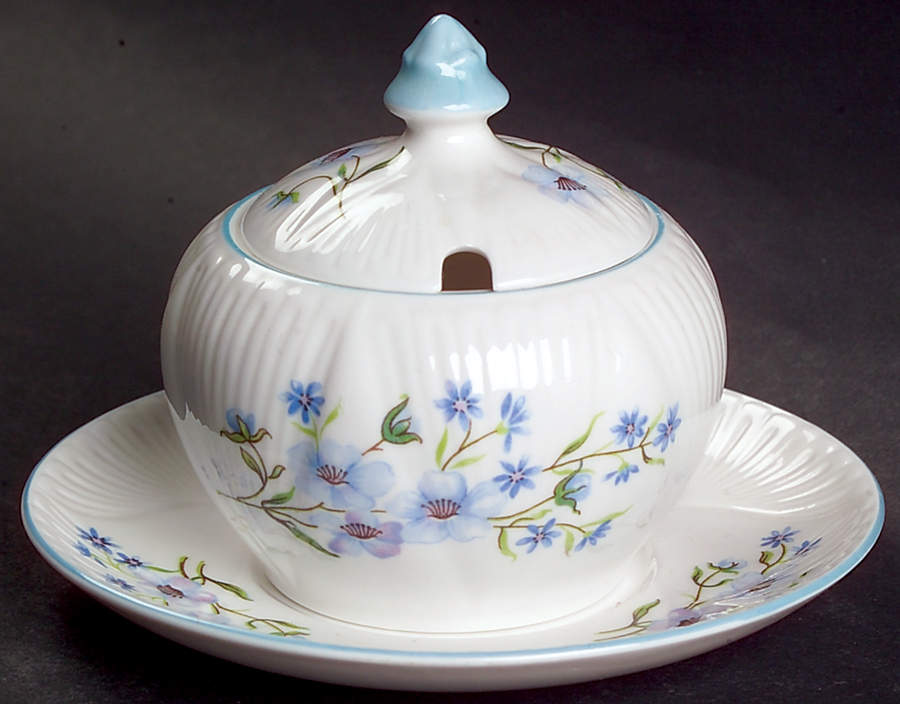 Blue Rock (Dainty Shape) Mustard & Lid with Underplate by Shelley-1