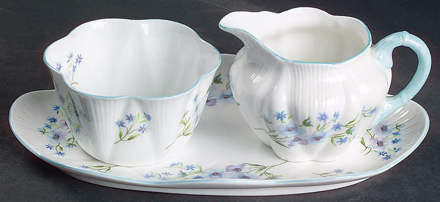 Blue Rock (Dainty Shape) Mini Creamer & Open Sugar with Tray by Shelley-1