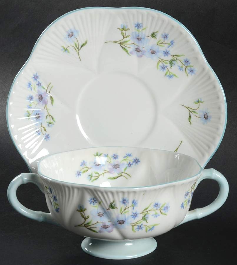Blue Rock (Dainty Shape) Footed Cream Soup Bowl & Saucer Set by Shelley-1