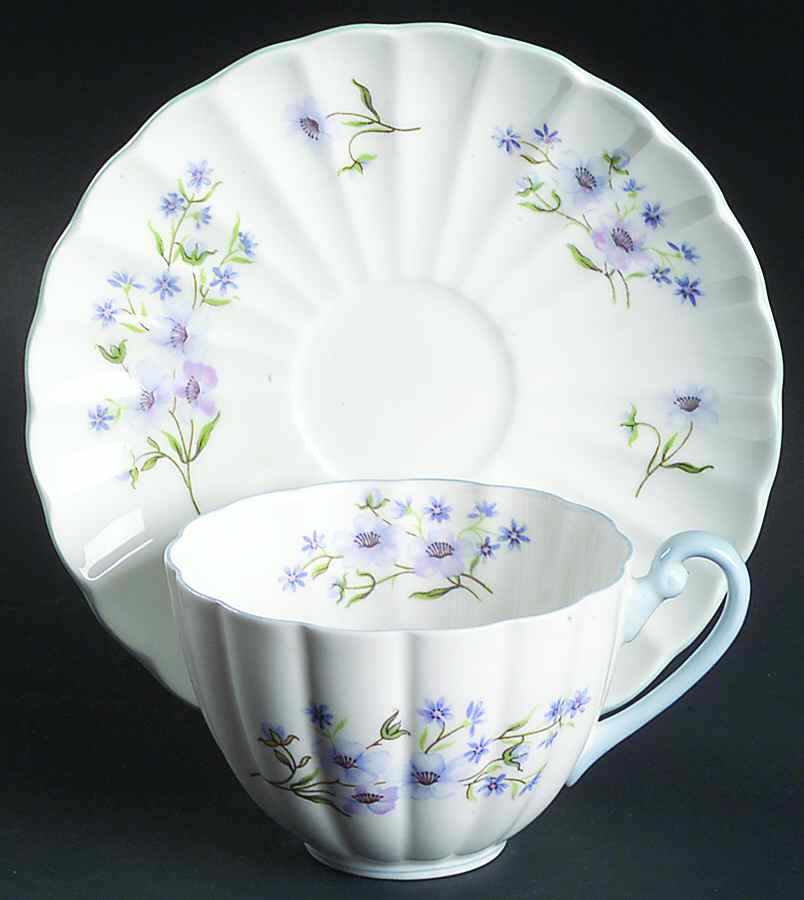 Blue Rock (Fluted) Flat Cup & Saucer Set by Shelley-1