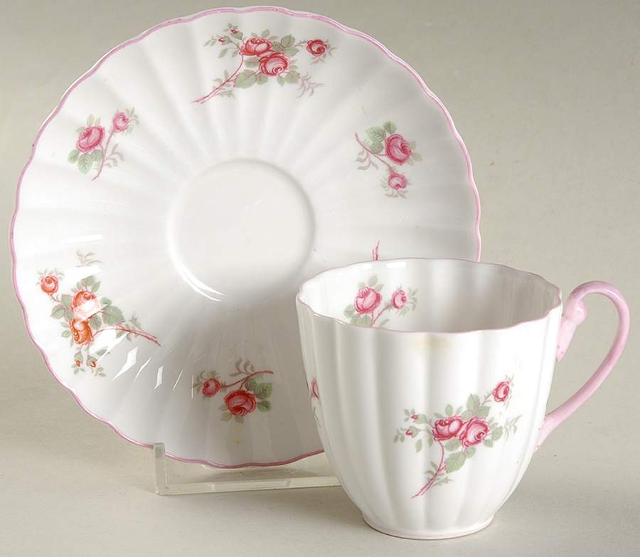 Bridal Rose (Ludlow Shape) Flat Demitasse Cup & Saucer Set by Shelley-1