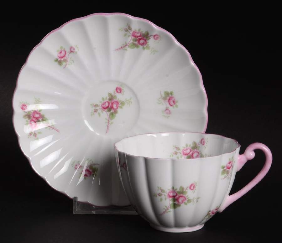Bridal Rose (Ludlow Shape) Flat Cup & Saucer Set by Shelley-1